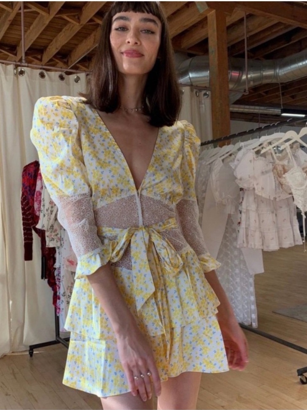 For Love & Lemons Daffodil Floral Robe Dress Size M